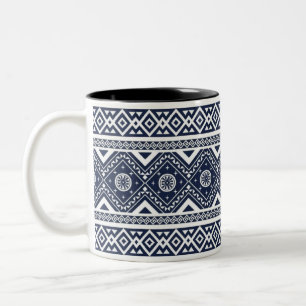 Zwart Witte Geometrische Tribale Patroon Klassieke Tweekleurige Koffiemok