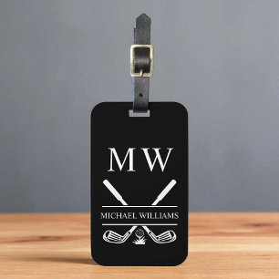 Zwart Witte Gepersonaliseerde Monogram Golfclubs Bagagelabel