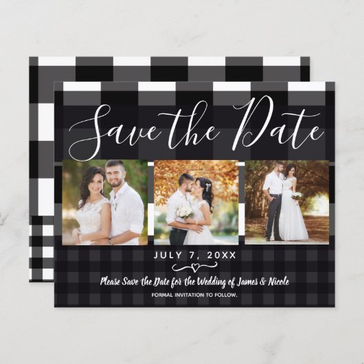 Zwart-witte geplakte cheques Foto opslaan Datum (Voorkant / Achterkant)