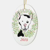 Zwart-witte gepotte hond keramisch ornament (Links)