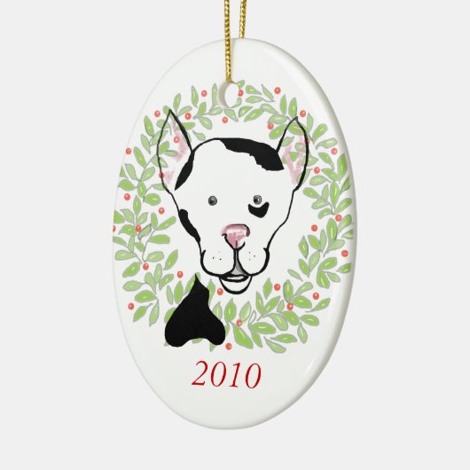 Zwart-witte gepotte hond keramisch ornament (Links)
