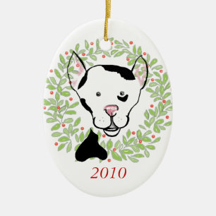 Zwart-witte gepotte hond keramisch ornament