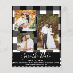 Zwart Witte Geruite Huwelijksfoto Save the Date