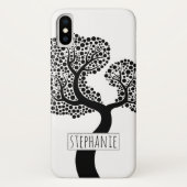 Zwart-witte gestileerde boom en naam Case-Mate iPhone case (Achterkant)