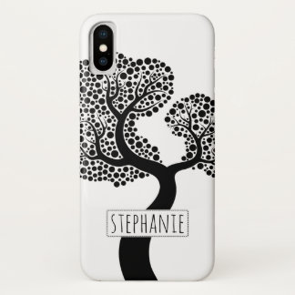 Zwart-witte gestileerde boom en naam Case-Mate iPhone case