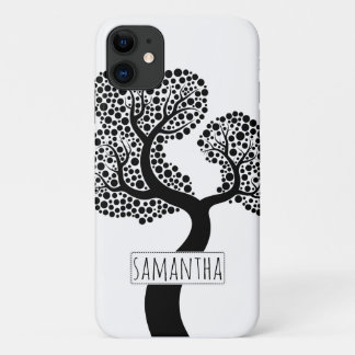 Zwart-witte gestileerde boom en naam Case-Mate iPhone case