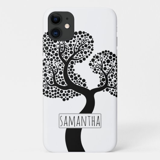 Zwart-witte gestileerde boom en naam Case-Mate iPhone case (Achterkant)