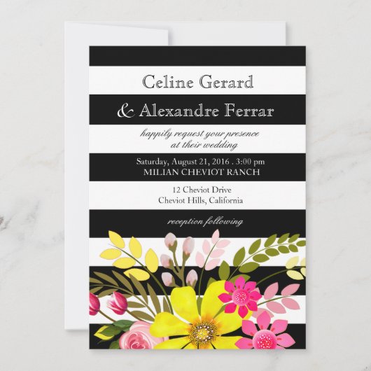 Zwart-witte gestreepte bloemen Wedgeel Kaart (Voorkant)