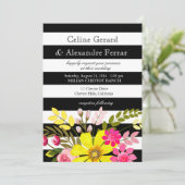 Zwart-witte gestreepte bloemen Wedgeel Kaart (Staand voorkant)