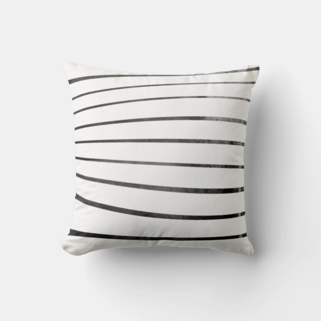 Zwart/witte gestructureerde gebogen strepen kussen (Voorkant)