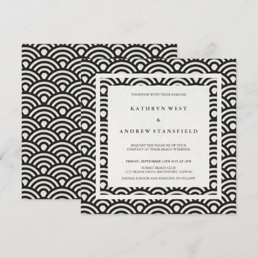 Zwart-witte geüluiseerde golven Elegant Beach Wedd Kaart (Voorkant / Achterkant)