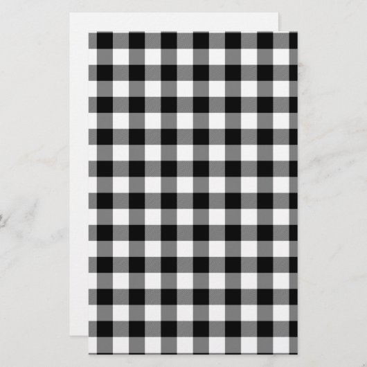 Zwart-witte gingham briefpapier (Voorkant / Achterkant)