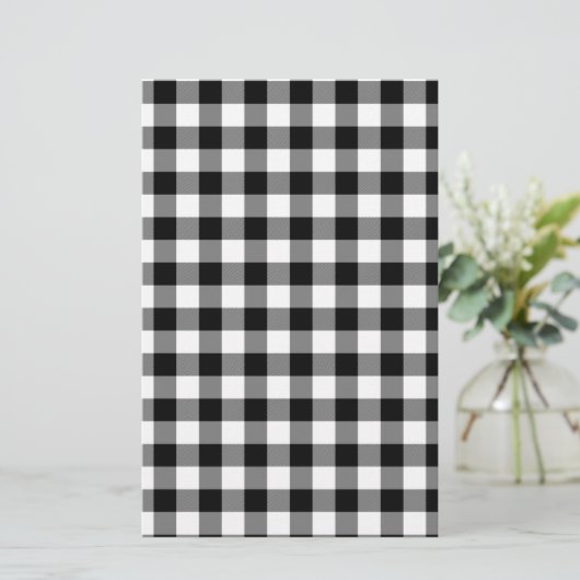 Zwart-witte gingham briefpapier (Staand voorkant)