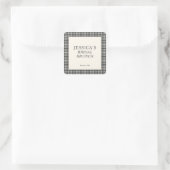 Zwart Witte Gingham Bruiloft Brunch Feest Custom Vierkante Sticker (Tas)