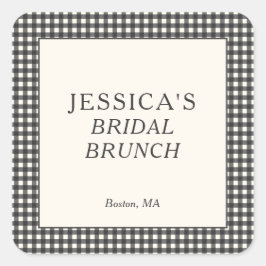Zwart Witte Gingham Bruiloft Brunch Feest Custom Vierkante Sticker