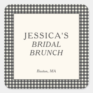 Zwart Witte Gingham Bruiloft Brunch Feest Custom Vierkante Sticker