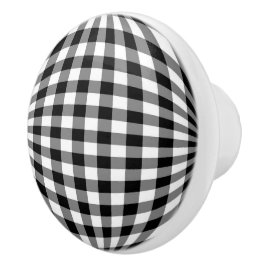 Zwart-witte gingham keramische knop