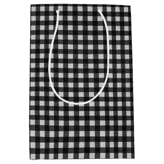 Zwart-witte gingham medium cadeauzakje (Voorkant)