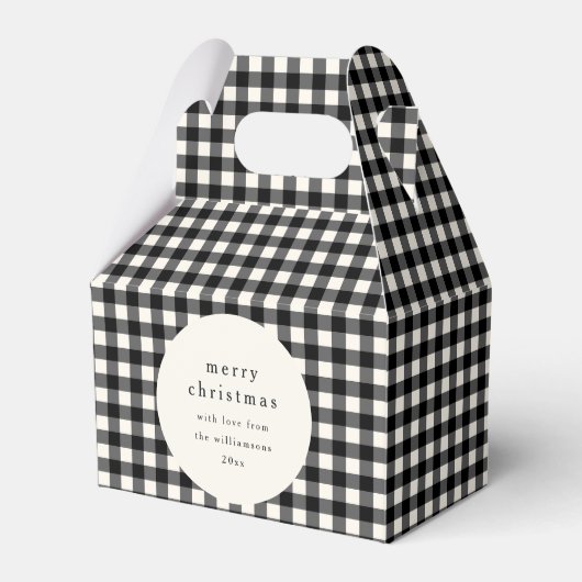 Zwart Witte Gingham Plaid Gepersonaliseerde Kerstm Bedankdoosjes (Voorkant Zijde)