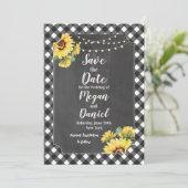 Zwart Witte Gingham Zonnebloem Krijt Save The Date (Staand voorkant)