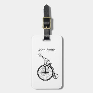 Zwart-witte giraf rijden op een fiets bagagelabel