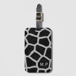 Zwart-witte Giraffe Afdrukmonogram Bagagelabel