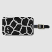 Zwart-witte Giraffe Afdrukmonogram Bagagelabel (Voorkant (horizontaal))