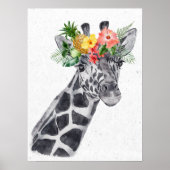 Zwart-witte giraffe met bloemenkrans dier poster (Voorkant)