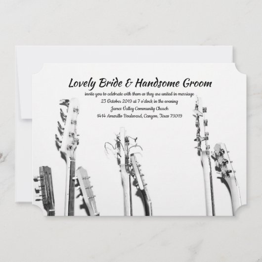 Zwart Witte Gitaren Muziek Liefhebber Trouw Uitnod Kaart (Voorkant)