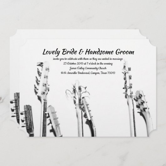 Zwart Witte Gitaren Muziek Liefhebber Trouw Uitnod Kaart (Voorkant / Achterkant)