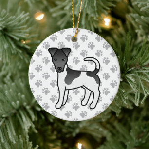 Zwart-witte gladharige vossterrier cartoonhond keramisch ornament