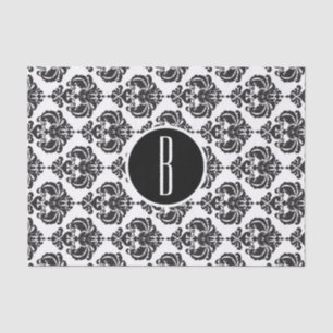 Zwart Witte Glam Damask Monogram Letter Initiaal Tissuepapier