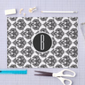 Zwart Witte Glam Damask Monogram Letter Initiaal Tissuepapier (Craft)