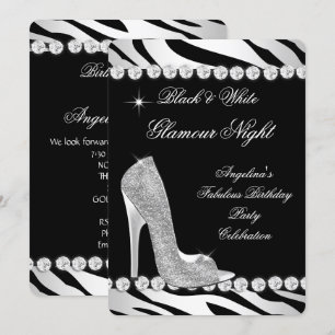 Zwart Witte Glamour Nacht Zebra Glitter Schoenen Kaart