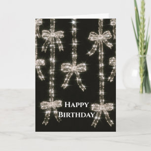 Zwart Witte Glitter Strik Verjaardag Kaart