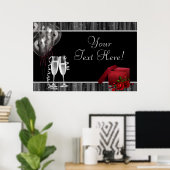 Zwart Witte Glitters Champagne Feest Banner Poster (Thuiskantoor)