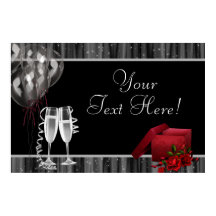 Zwart Witte Glitters Champagne Feest Banner