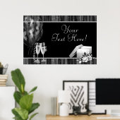 Zwart Witte Glitters Champagne Feest Banner Poster (Thuiskantoor)