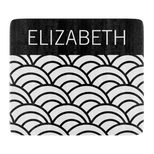 Zwart & Witte Golf Patroon Naam Snijplank (Voorkant)