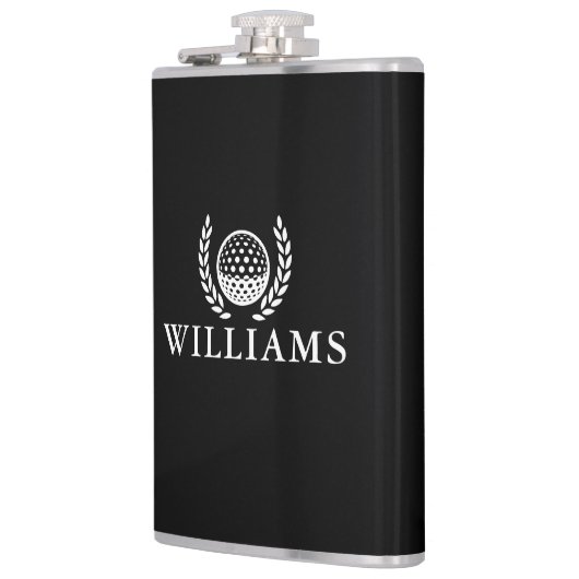 Zwart-Witte Golfbal met Aangepaste Naam en Initiaa Heupfles (Links)