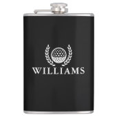 Zwart-Witte Golfbal met Aangepaste Naam en Initiaa Heupfles (Voorkant)