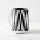 Zwart-witte golven tweekleurige koffiemok (Voorkant links)