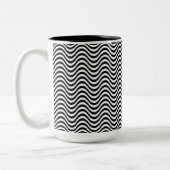 Zwart-witte golven tweekleurige koffiemok (Links)