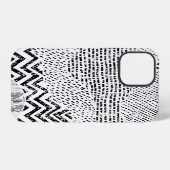 Zwart Witte Golvende Patchwork Versiering iPhone Hoesje (Achterkant horizontaal)