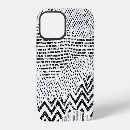 Zwart Witte Golvende Patchwork Versiering iPhone Hoesje (Achterkant)