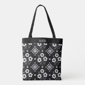 Zwart-witte Gothic bloemen omlijst Tote Bag (Achterkant)