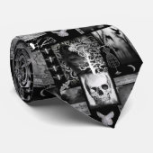Zwart-witte gothische schedel stropdas (Opgerold)