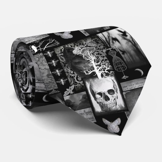 Zwart-witte gothische schedel stropdas (Opgerold)