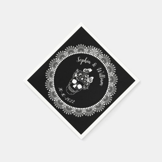 Zwart Witte Gotische Bloemenskelet Halloween Bruil Servet (Hoek)