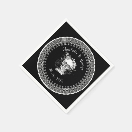 Zwart Witte Gotische Bloemenskelet Halloween Bruil Servet (Hoek)